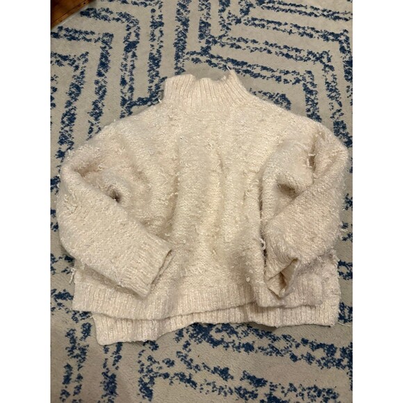 Cream Soft Fuzzy Altar’d State Mock Neck Cropped Sweater - Picture 1 of 4